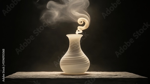 Elegant White Vase with Wispy Smoke on Dark Background