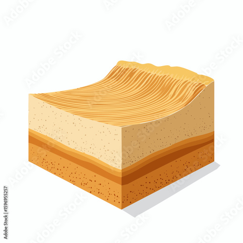 Wind-formed sand dune cross-section with slope, sediment layering, and flow pattern, rendered in stylized vector detail.