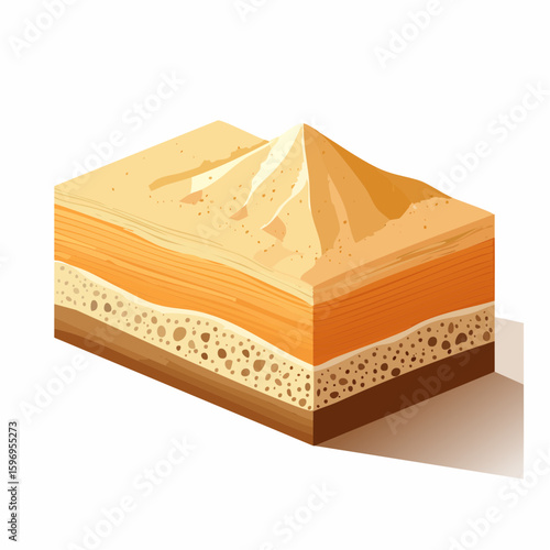 Wind-formed sand dune cross-section with slope, sediment layering, and flow pattern, rendered in stylized vector detail.