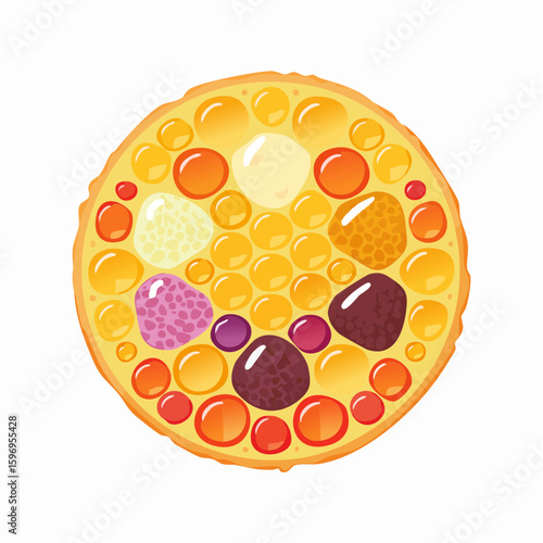 Detailed honeycomb cell cutaway showing wax layers, nectar, and developing bee stages in stylized vector.