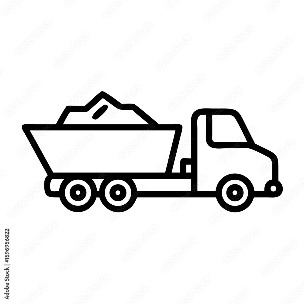 Fototapeta premium Dump truck on farmland delivering soil, dump truck on farmland represented by minimal outline. Dump truck on farmland scene evokes associations with construction or agriculture,