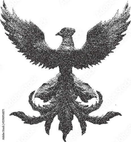 Phoenix retro y2k stipple design firebird halftone brutalist urban vector png with clear background, rebirth 2000s photocopy grunge tattoo gen z effect