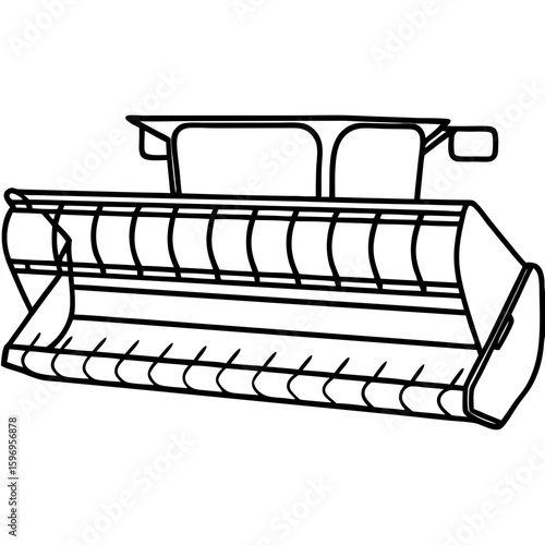 Grain header outline shows harvesting attachment for farm combine machinery. Grain header equipment is essential for agricultural operations.