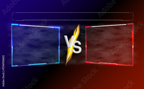 A dynamic backdrop featuring blue and red frames with a central clash graphic, ideal for promoting a competitive gaming event or challenge in a modern arena