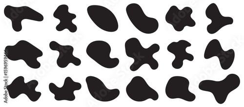 Various shapes of irregular blobs. Doodle drops of circle. Organic amoeba blob shape abstract black color. Organic shape round form set. Liquid organic blob. 