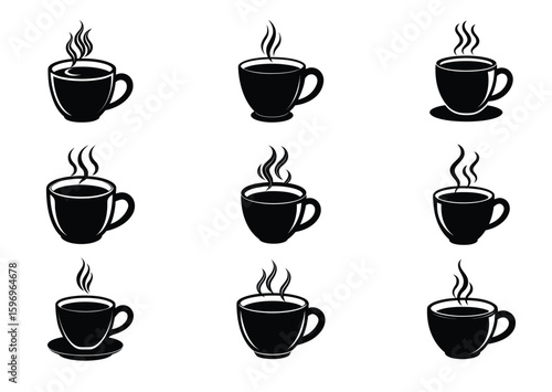 Wallpaper Mural Cup of hot coffee silhouette vector Set Torontodigital.ca