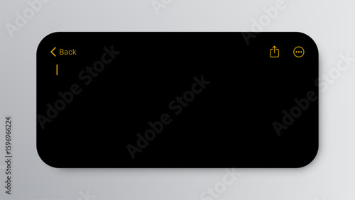 Black notes ui vector displaying a cursor and back arrow icon. Digital interface for note usage in modern application concept.