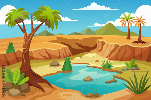 Arid Land Vector Scene Showing Soil Erosion