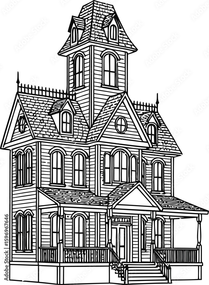 Naklejka premium Victorian mansion with tower and porch house architecture