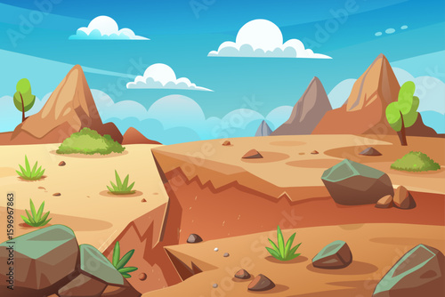 Geology Cartoon Scene Showing Soil Erosion Clean Style