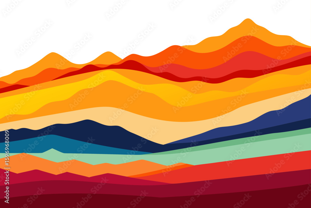 Layered Terrain Scene White Background Vibrant Colors Layered Terrain Scene White Background Vibrant Colors