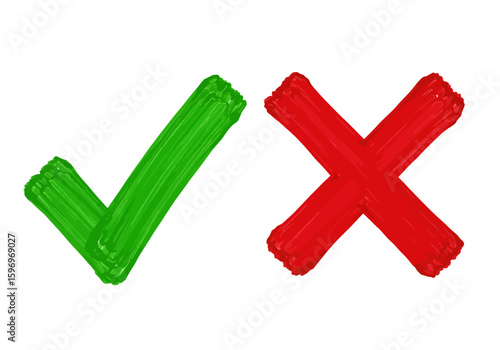 Green Checkmark and Red Cross Symbols Indicate Correctness and Incorrectness on a White Background