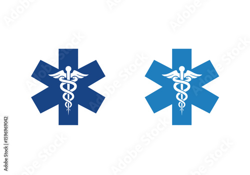 Two Star of Life Emblems with Caduceus Symbol Illustrating Medical Emergency Services and Healthcare Professionals