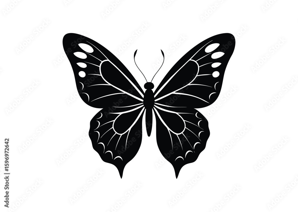 Fototapeta premium Butterfly silhouette black vector white background