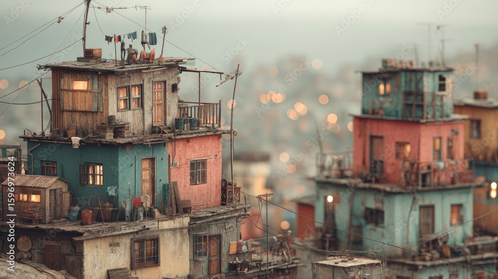 Fototapeta premium Stacked Homes of a vibrant Cityscape highlighting Social fabric and human resilience