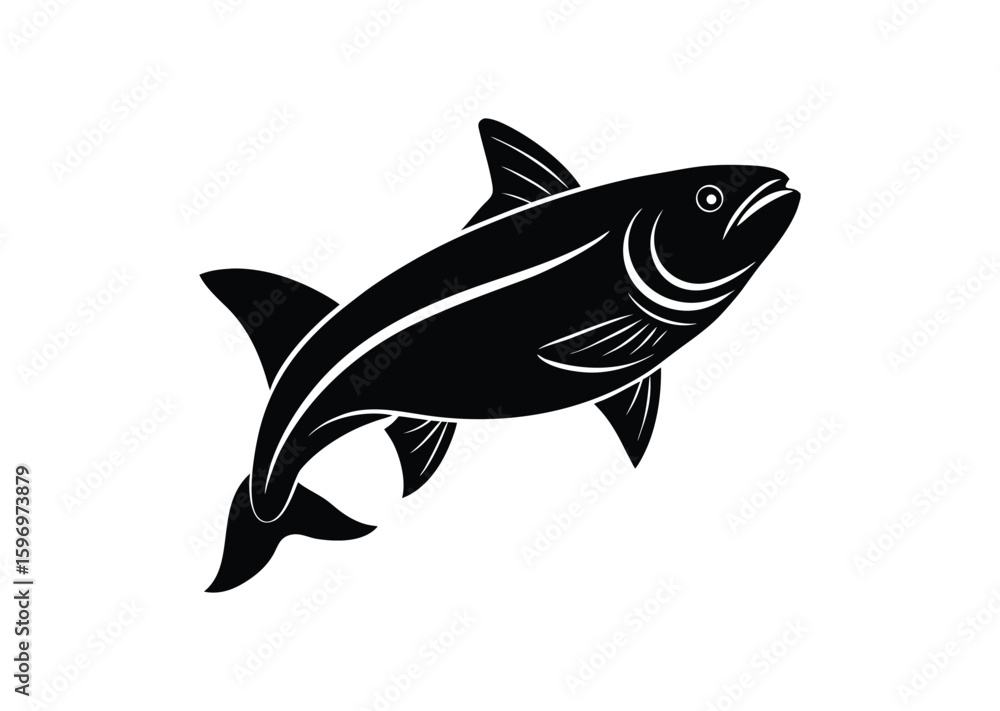 Obraz premium Salmon fish silhouette black vector white background