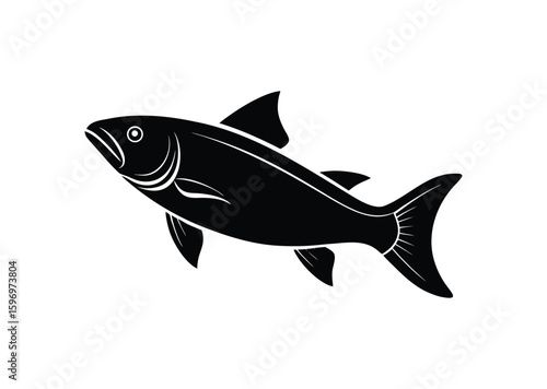 Salmon fish silhouette black vector white background