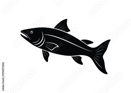 Salmon fish silhouette black vector white background
