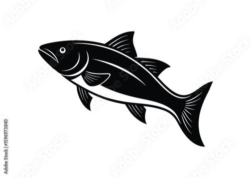 Salmon fish silhouette black vector white background