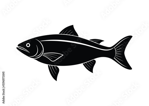 Salmon fish silhouette black vector white background