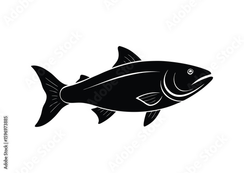 Salmon fish silhouette black vector white background