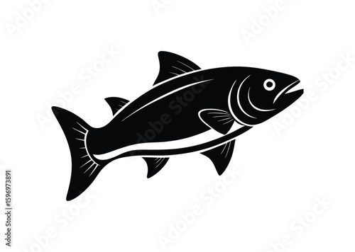 Salmon fish silhouette black vector white background