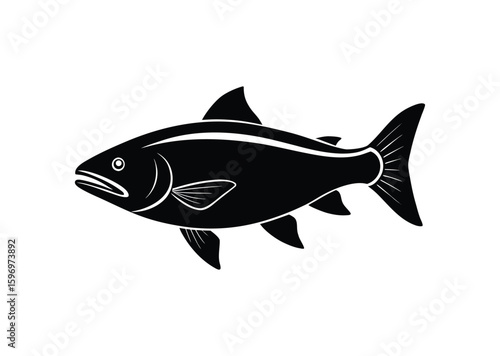 Salmon fish silhouette black vector white background