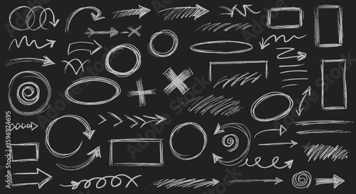 Hand-Drawn Chalkboard Elements: Arrows, Circles, and Shapes for Design and Presentations