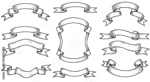 Vintage hand drawn ribbons vector illustration for decoration and design elements