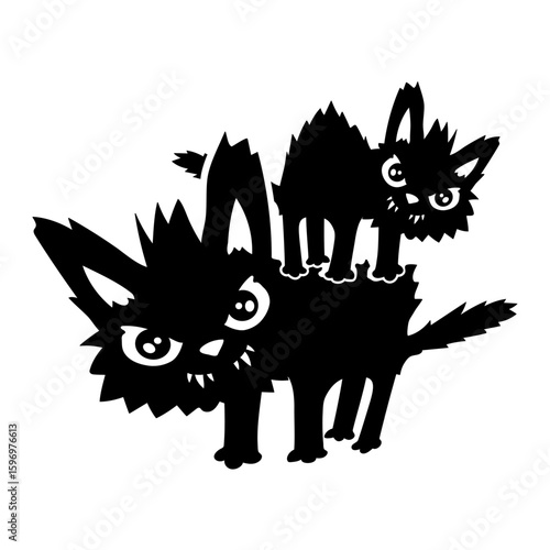 2 Cat Mom Child Dad Evil Arched Back Hair Raising Fur Angry