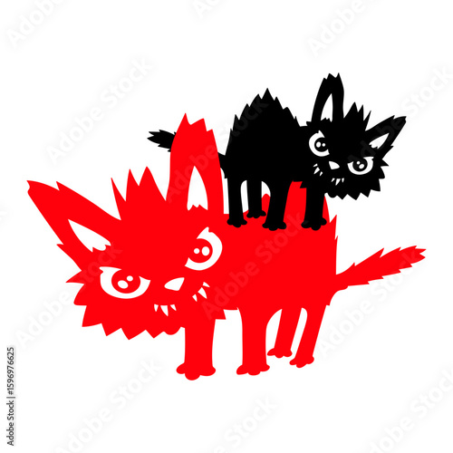 2 Cat Mom Child Dad Evil Arched Back Hair Raising Fur Angry