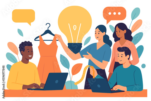Team brainstorming and online fashion design collaboration