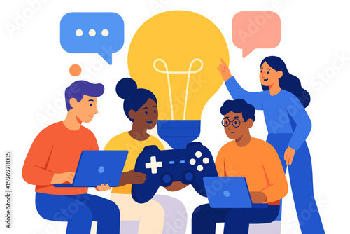 Collaborative brainstorming for game development with laptops and game controller