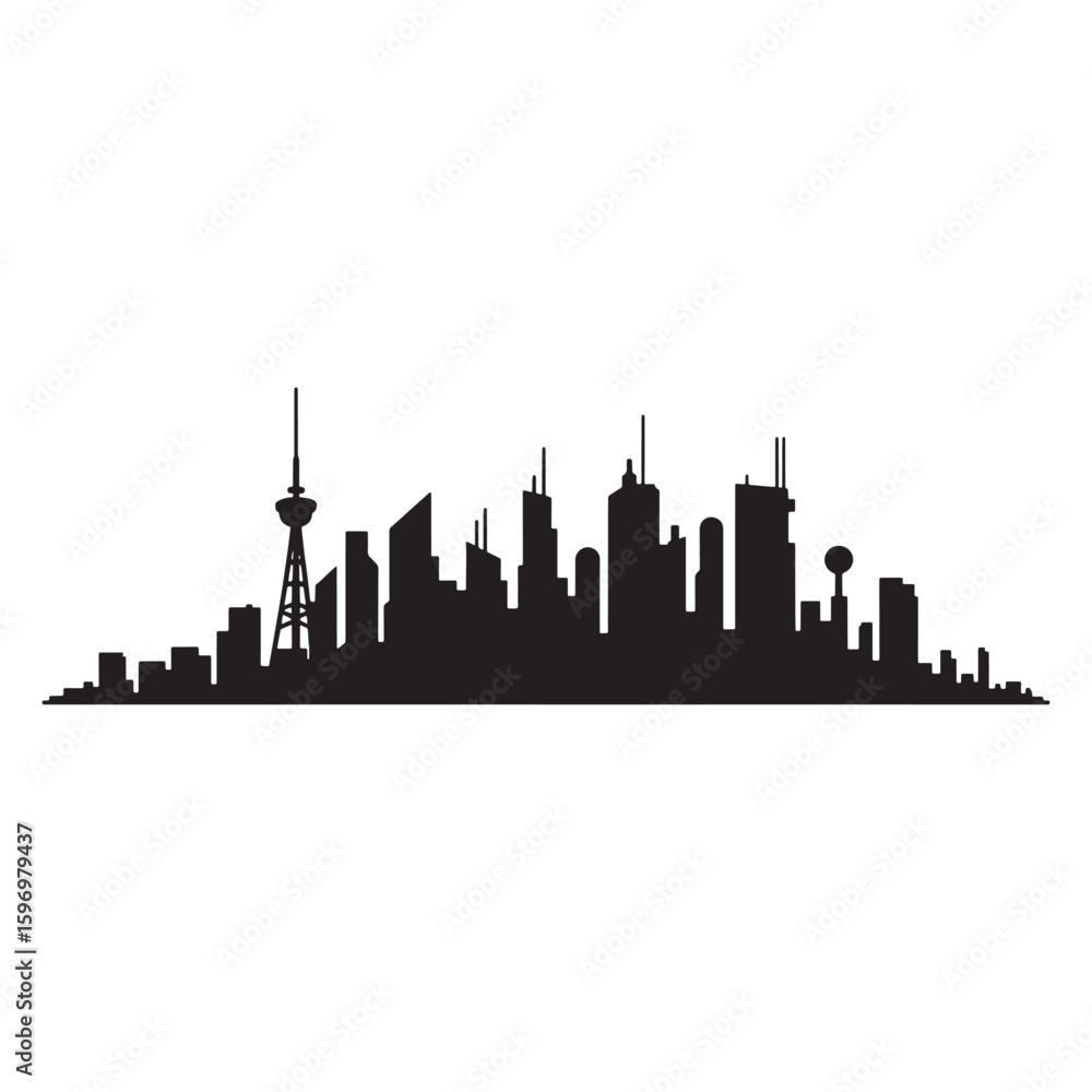 Obraz premium Black silhouette of a city skyline with a tower white