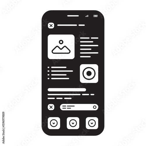 Black smartphone screen with white interface elements mobile phone