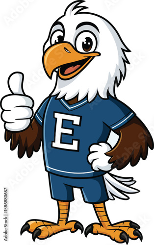 Eagle mascot cartoon vector with thumbs up wearing sports uniform and friendly school team character design
