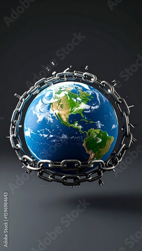 Earth encircled by a heavy metal chain