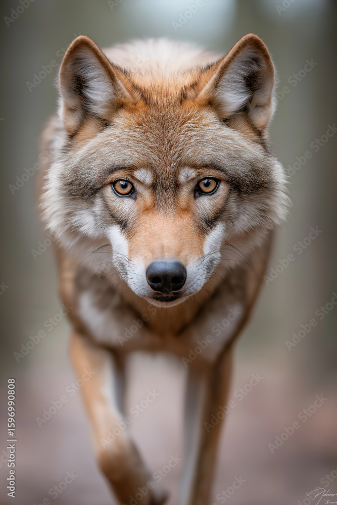 Fototapeta premium Majestic wolf in the wild: stunning canine, predator in nature with piercing eyes.