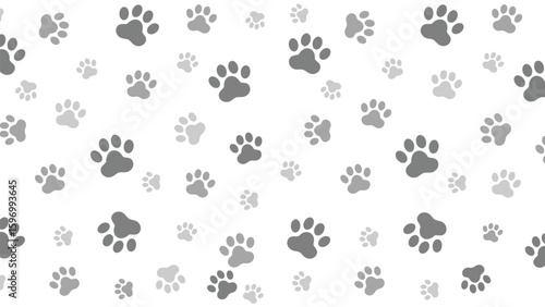Neutral seamless vector pattern featuring gray animal paw prints on a clean white background. Perfect for pet shop or minimalist themes