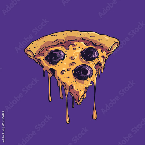 Melted pizza slice illustration flat vector design