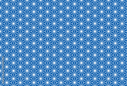 落ち着いた藍色の麻の葉シームレスパターン（ベクター）