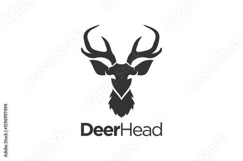 Deer head with antler silhouette logo vector illustration, hunting animal symbol icon.