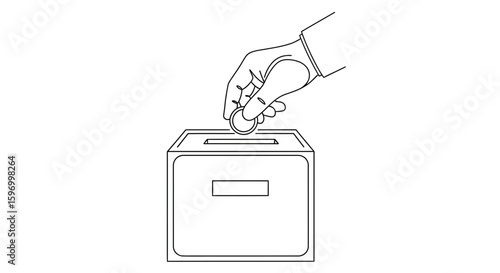 Minimalist Vector SVG Illustration of Hand Dropping Coin into Donation Box in Flat Design Style with Neutral Colors for Web and App Use