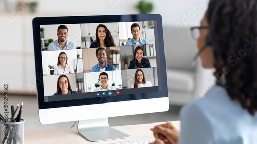 Remote Team Meeting in Progress: Diverse Colleagues Connect