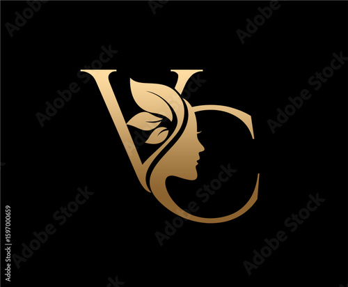 Letter VC Beauty Face Nature Leaf Logo Design