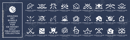 Set collection logo design of ice hockey, golf and field hockey vector template