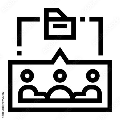 Icono de trabajo en equipo remoto. Colaboración digital, productividad y gestión. Grupo de personas conectadas a un archivo. Ilustración vectorial