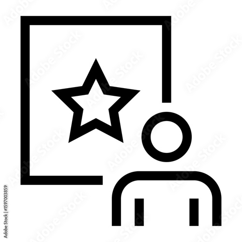 Icono de motivación personal. Autoestima, inspiración y desarrollo personal. Persona frente a espejo con símbolo de estrella. Ilustración vectorial