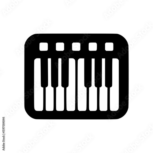 A simple black and white illustration of a piano keyboard