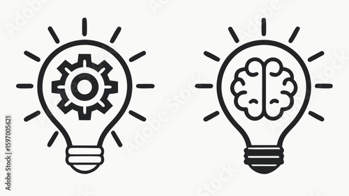 Artificial intelligence icons representing mechanical and intellectual ideas robot and gear icons set in outline style